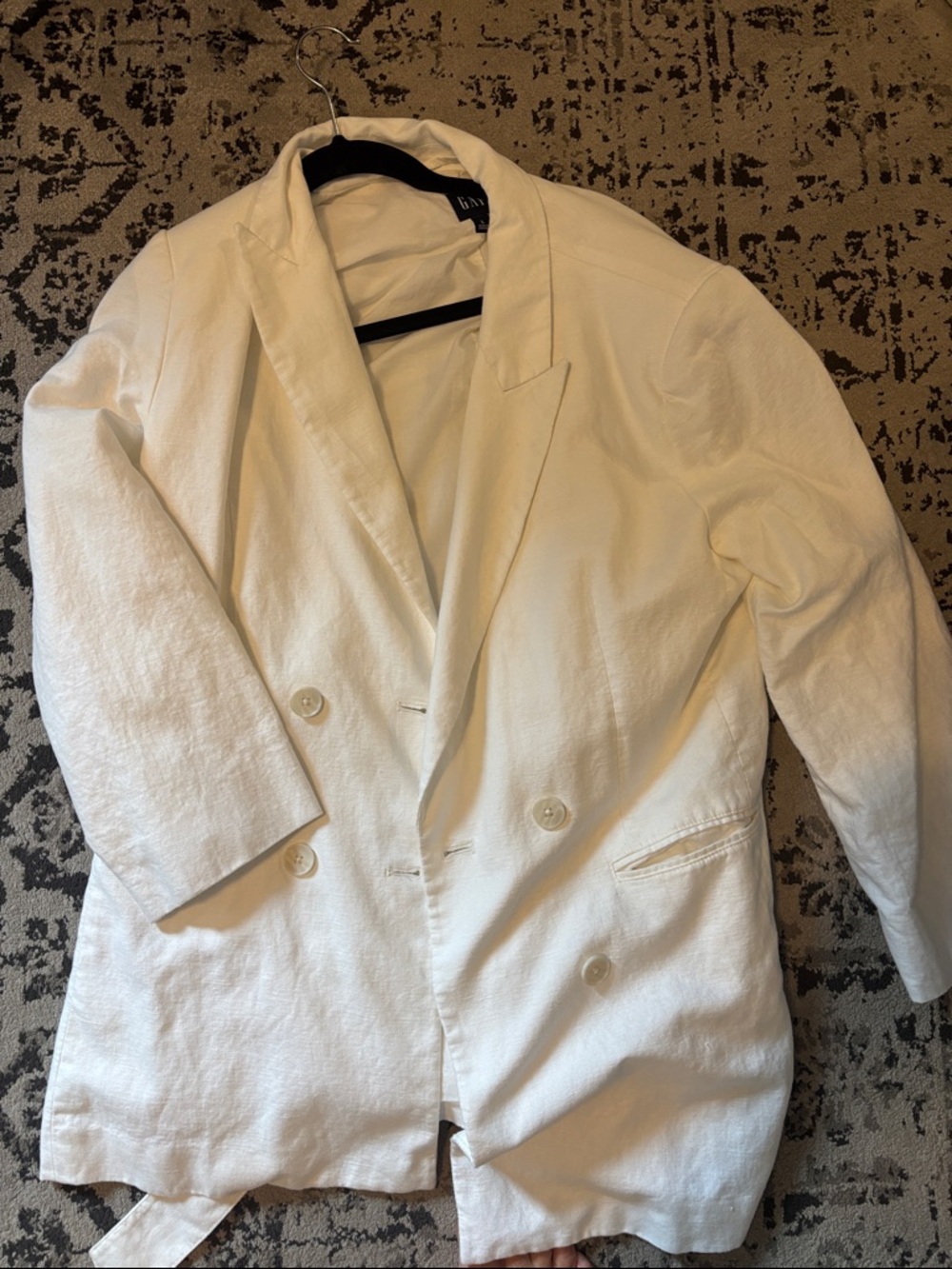 White Double-Breasted Linen Blazer